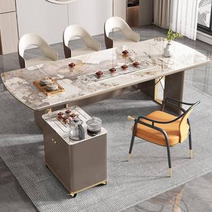 一桌三用移动茶台岩板茶桌秒变书桌岛台轻奢家用收纳组合