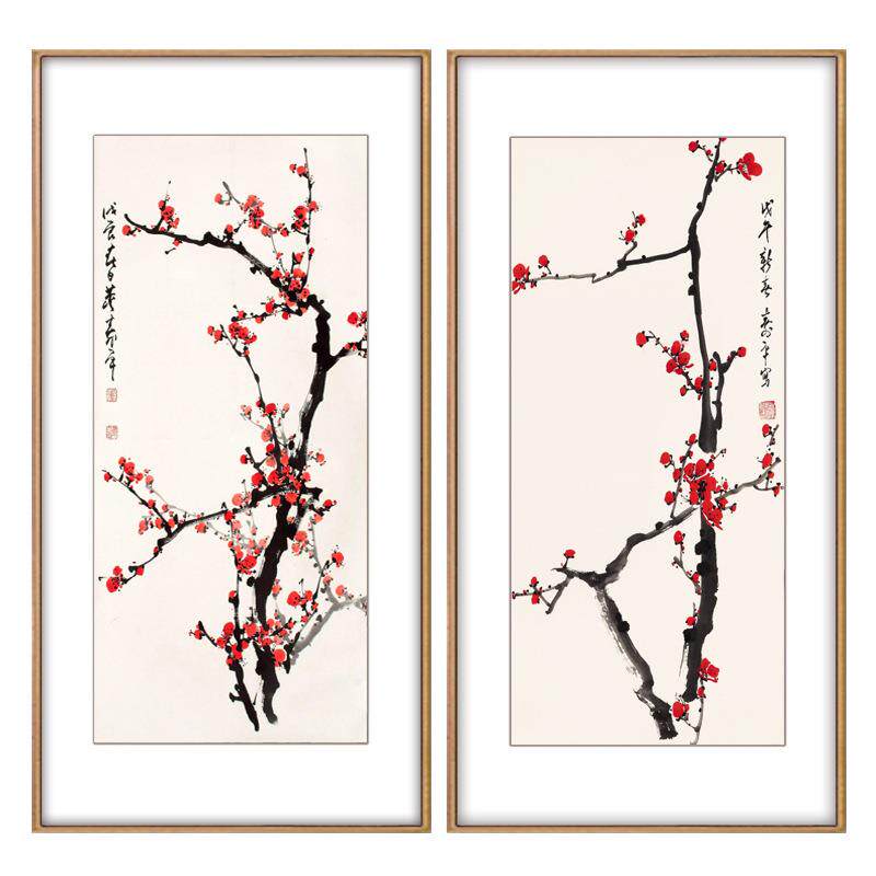 水墨梅花装饰画报春图国画新中式玄关走廊过道竖版壁画挂画墙画