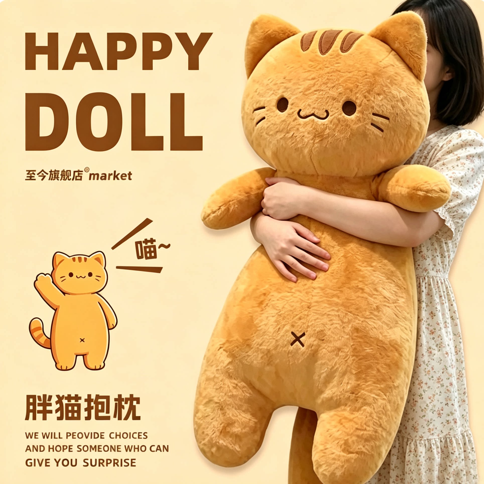 可爱长条猫咪抱枕大号沙发飘窗猫玩偶靠枕女生睡觉夹腿布娃娃礼物