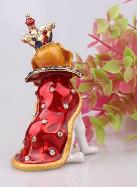 合金国王狗狗家居摆件创意珐琅彩色镶钻 首饰盒婚礼装饰摆件