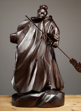 黑檀木雕关公像摆件实木武财神关帝圣君家居客厅装饰红木工艺品