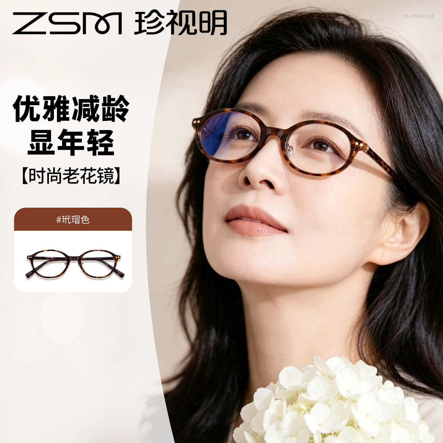 珍视明远近两用女士老花镜高档防蓝光老人智能变焦眼镜旗舰店正品