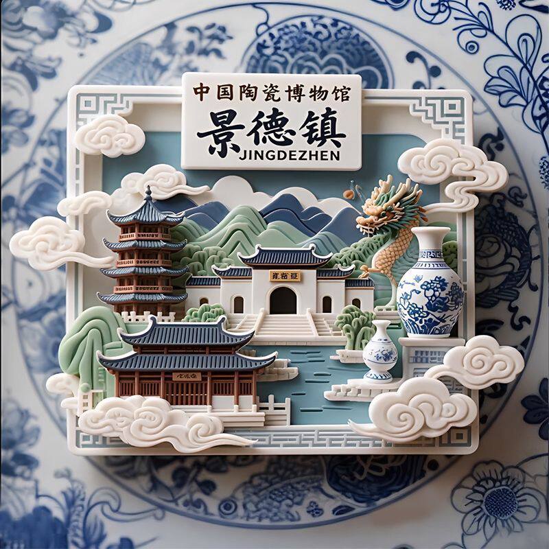 景德镇陶瓷花瓶瓷都金属冰箱磁贴高级中国风文创生日伴手礼物