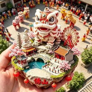 广东佛山醒狮金属冰箱贴观音古塔岭南古建旅游伴手礼磁吸纪念品