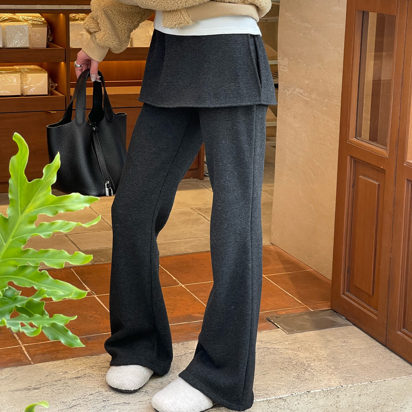 高级感加绒屁帘微喇叭羊毛裤女新款显瘦休闲裙裤显腿长直筒长裤子,女装/女士精品,休闲裤,淘宝优惠券,粉丝福利购,淘宝优惠卷