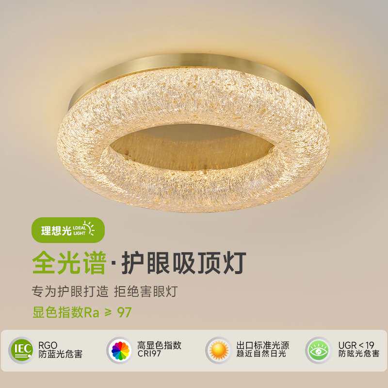 卧室灯轻奢全铜吸顶灯后现代客厅主卧书房简约现代圆形房间树脂灯