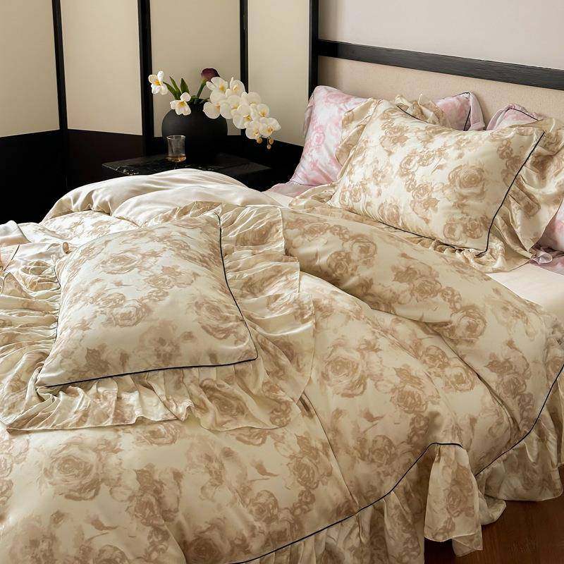 夏季60支兰精天丝床上四件套冰丝凉感裸睡床单被套复古风夏天床品