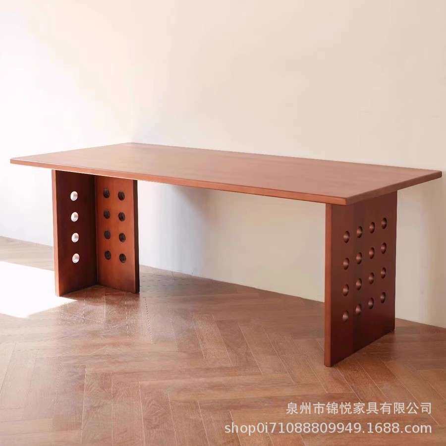实木复古餐桌椅家用餐厅长方形洞洞桌饭桌学习书法桌办公桌工作台