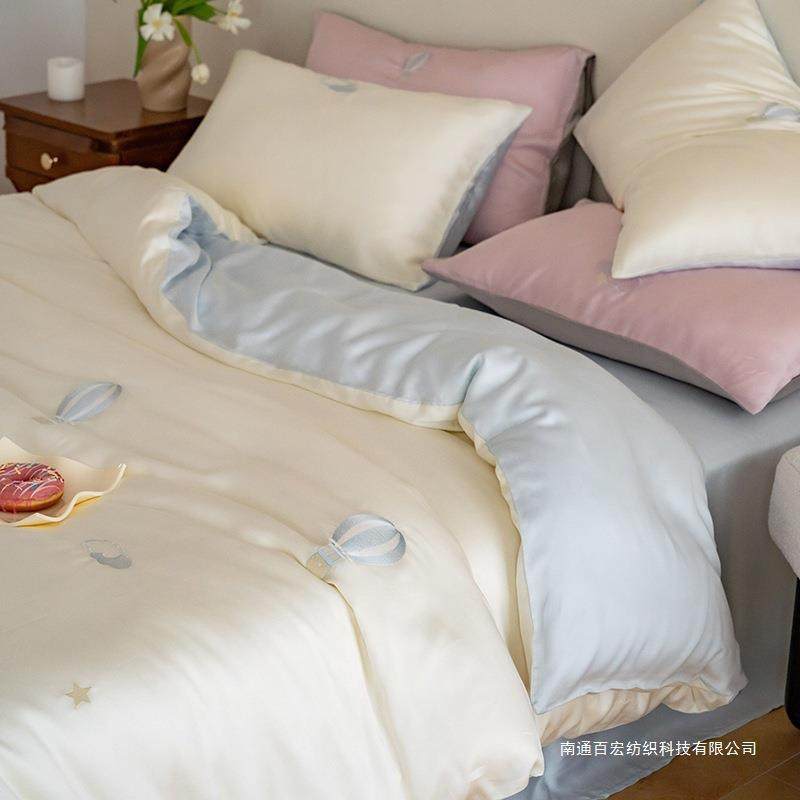 80支奥地利兰精天丝四件套夏季小清新三件套刺绣凉爽丝滑裸睡套件