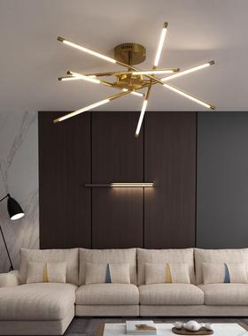 铁艺电镀铜本色吊灯LED长条灯管创意客厅灯黑色线条组合中山灯饰