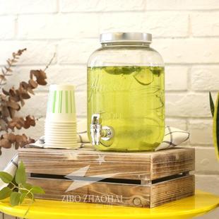 带木底座玻璃饮料桶酒店茶歇自助带龙头果汁罐酿酒罐容器玻璃瓶