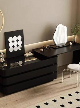 简约现代意式高级实木黑色梳妆台斗柜可伸缩可旋转E0级环保整装