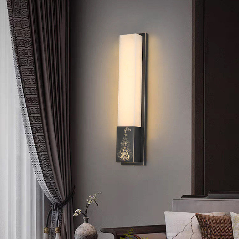 新中式全铜壁灯天然云石客厅背景墙卧室床头灯户外庭院大门阳台灯