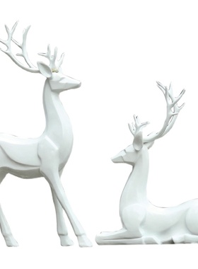 简约户外抽象梅花鹿玻璃钢雕塑园林景观售楼小区草白Y鹿坪装饰摆