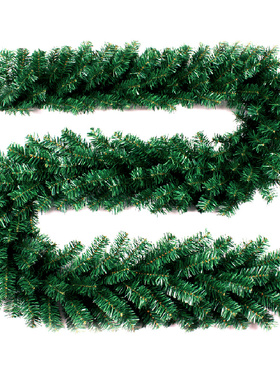 圣诞节藤条门藤柱花环圣诞树吊顶户外装饰品绿色加密长2.7米藤圈