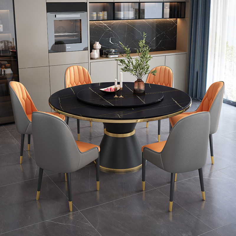 轻奢岩板餐桌大理石圆桌1/o1.2/1.3/1.4/1.5/1.6/1.8/2米饭桌圆台