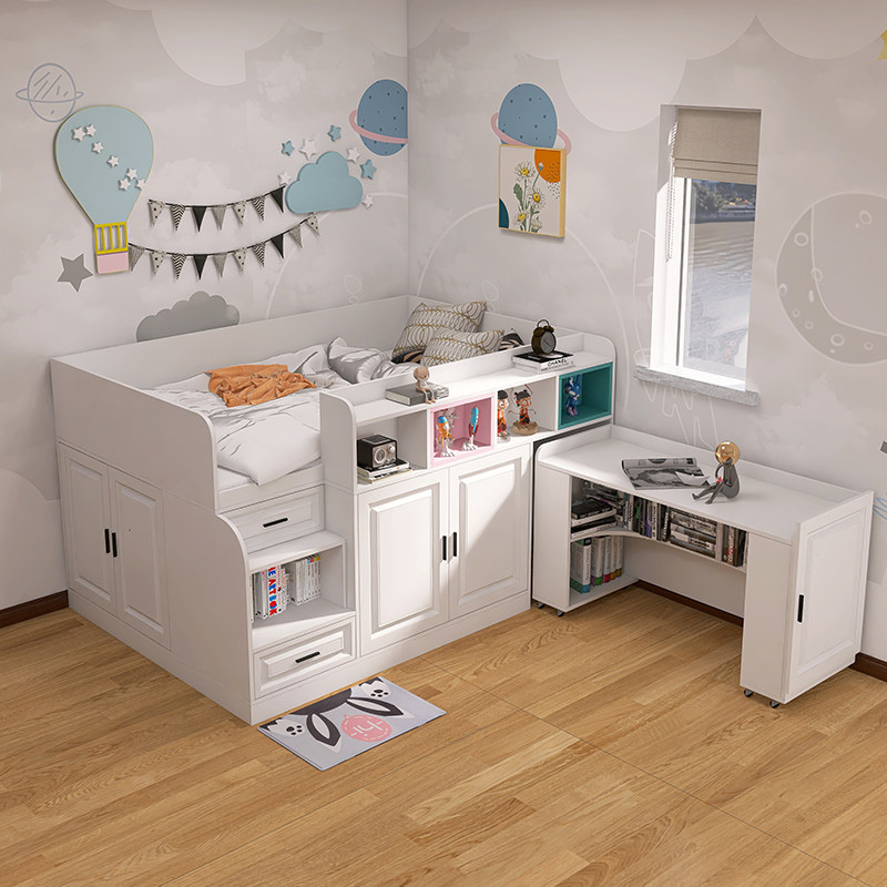 半高儿童床男孩女孩实木储物榻榻米床下衣柜带书桌一体小户型组合
