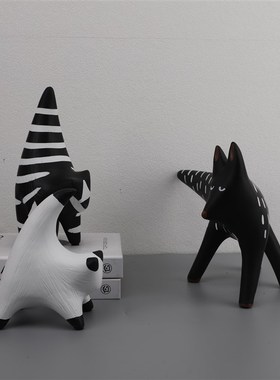 欧式简约树脂黑白条纹平面猫摆件玄关样板间客厅茶几家居软装饰品