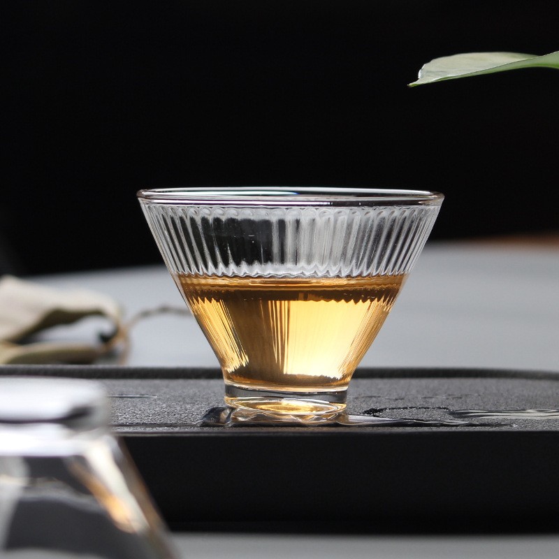 玻璃品茗杯 斗笠锤目纹小茶杯加厚耐热茶碗简意办公家居功夫茶具