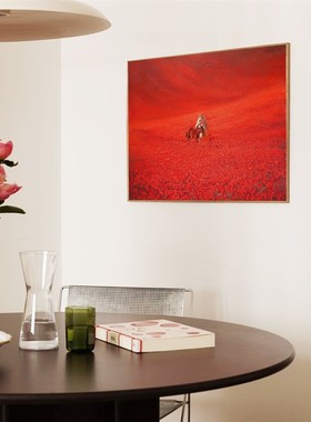 客厅红色肌e理骏马奶油风油画情侣大幅餐厅卧室床头墙壁挂画装饰