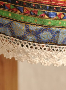 异域风情烫金f红色条纹桌布东南亚民族风棉麻布长方形茶几餐桌盖