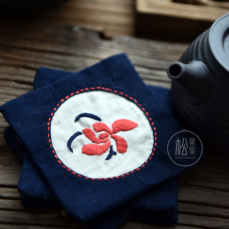 五福手工DIY布艺缝纫刺子绣杯垫套装中国风传统绣花茶席垫材料包,居家布艺,缝纫DIY材料套装,淘宝优惠券,粉丝福利购,淘宝优惠卷