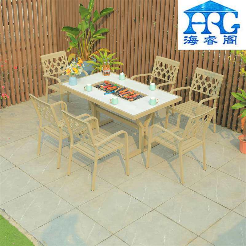 室外餐椅组合 室外阳台小茶几 咖啡厅烧烤店民宿露天休闲铁艺桌椅