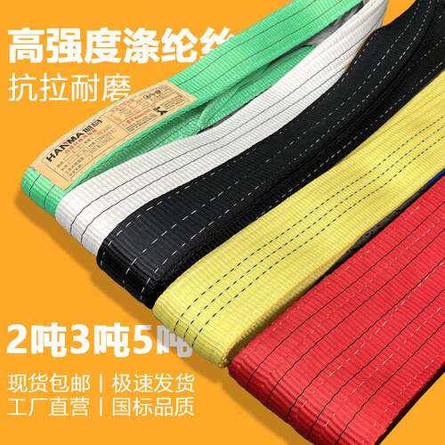 2T3T5T强度起重吊带彩色扁平双扣环眼工业行车吊装带