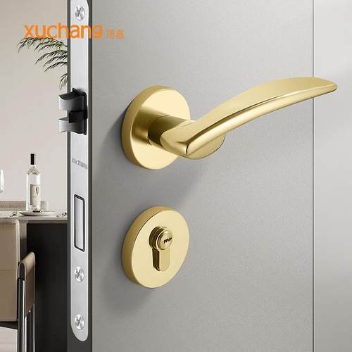 卧室胡桃木门锁静音室内原木门把手实木门执手锁新中式分体锁具