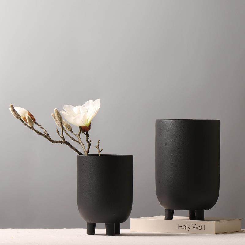 现代简约创意陶瓷花瓶三足磨砂黑色装饰品客厅阳台插花摆件小号,清洗/食品/商业设备,风口/风叶/风机配件,淘宝优惠券,粉丝福利购,淘宝优惠卷