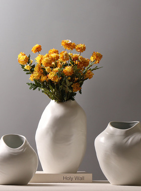 简约创意不规则凹凸陶瓷花瓶矮款水培鲜花客厅插花装饰品摆件简约