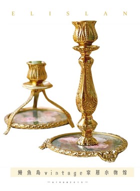 中古法式复古蕾丝玻璃雕花烛台蜡烛家居摆件装饰餐桌欧式拍摄道具