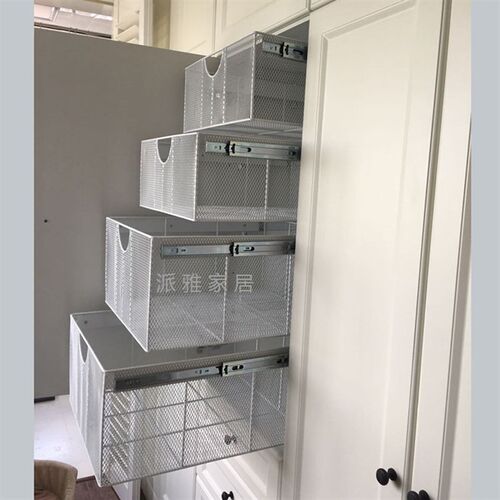 定做衣柜拉篮 衣帽间滑轨篮拉 卧室储物收纳拉篮金属篮