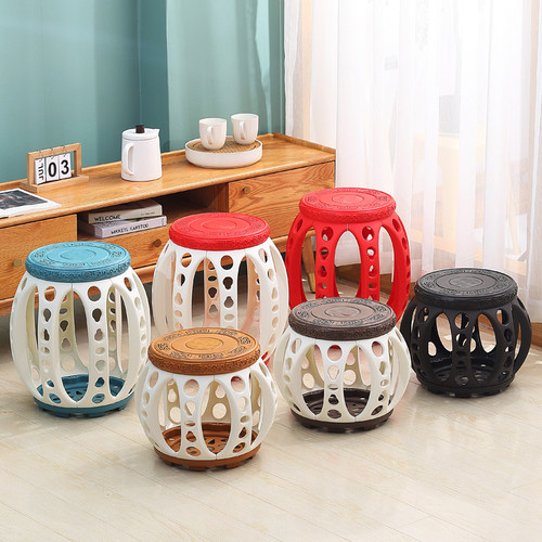 中式塑料圆鼓墩凳子家用墩客厅茶几凳茶室仿木古筝凳绣墩琴琵琶椅