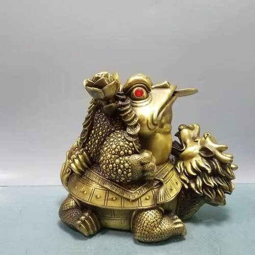 精工仿古黄铜财富归来龙龟金蟾元宝三角蟾蜍摆件纯铜家居摆设礼品