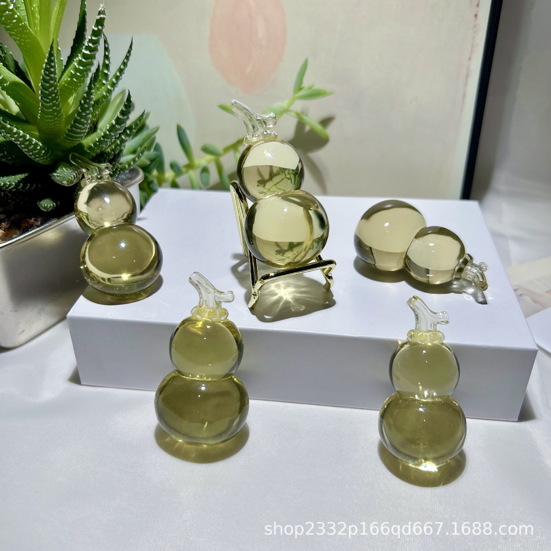 天然黄水晶葫芦摆件原石水晶摆件晶体透亮犹如冰块葫芦家居摆设