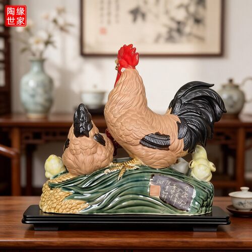 石湾公仔动物陶瓷公鸡母鸡小鸡摆件工艺品客厅酒柜隔断家居装饰品
