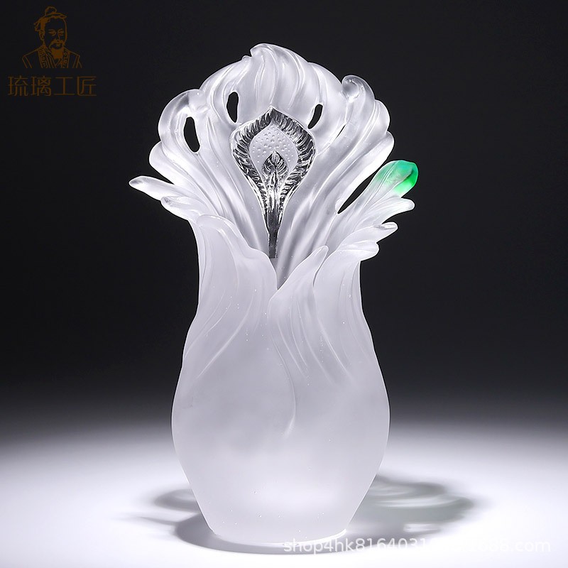 琉璃艺术摆件创意家居装饰品客厅电视柜工艺品插干花孔雀羽毛花瓶