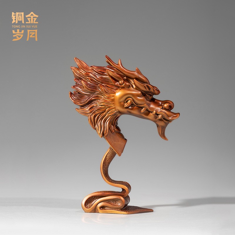 铜艺坊龙头老大全铜龙首摆件黄铜龙头铜雕工艺品摆件客厅玄关装饰