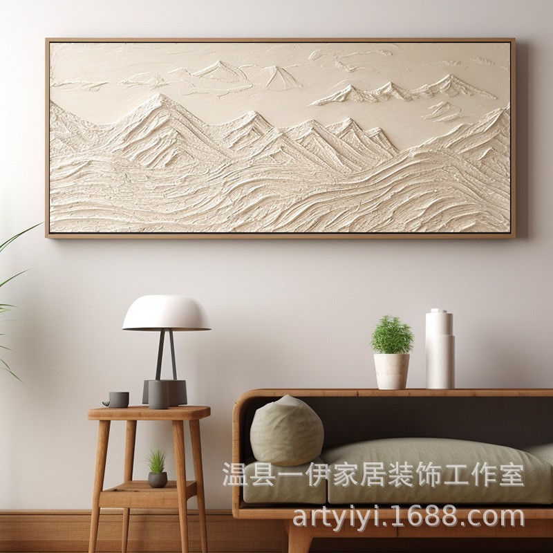 纯手绘厚肌理砂岩装饰画背靠大山立体浮雕油画沙发背景墙挂画