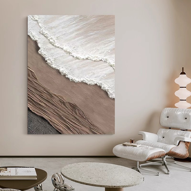 大芬村纯手绘油画现代侘寂风客厅装饰画抽象立体入户玄关肌理挂画