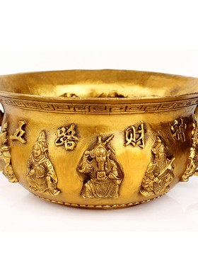 黄铜大号聚宝盆五路财神聚宝盆店铺家居客L厅办公桌面工艺装饰礼