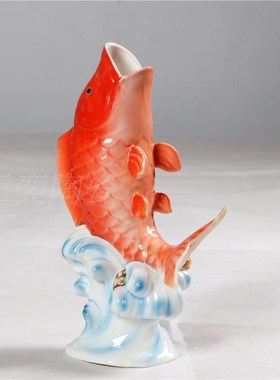 鲤鱼花瓶珐琅瓷送礼花瓶摆件简约现代陶瓷实用家居工艺装饰品包邮