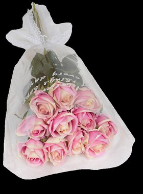 渐变仿真玫瑰i花猪猪小姐橙色玫瑰E假花家居摆设花束野餐拍照道具