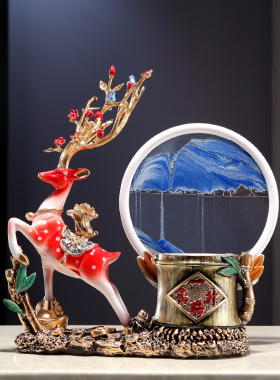 一鹿高升笔筒收纳摆件家居书房办公室解压沙漏流沙画装饰品送礼物