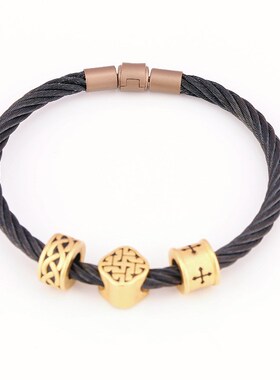 串珠配绳5mm粗绳编织手绳转运珠不锈钢绳J酷黑系列X系列新款钢丝