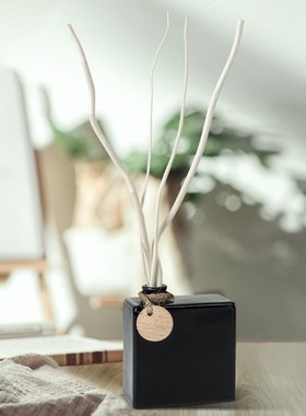 全季酒店同款禅茶香薰方形陶瓷空瓶扩香龙柳条干树.枝装饰摆件