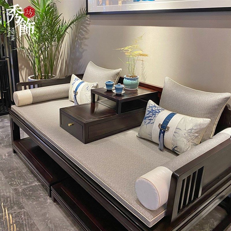 新中式罗汉床坐垫套罩古典红木沙发垫子实M木家具海绵垫乳胶垫定