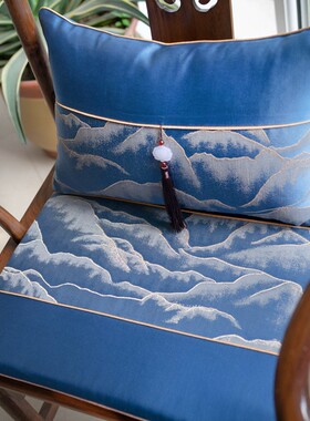 椅垫蓝色四季通用新中式透气防滑靠F背红木太师椅古典茶桌坐垫定