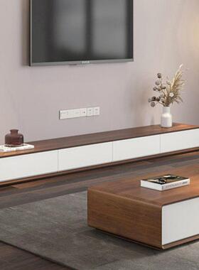 Tal极简地柜卧室电视柜胡桃色小户型网红客厅超窄全实木落地整装